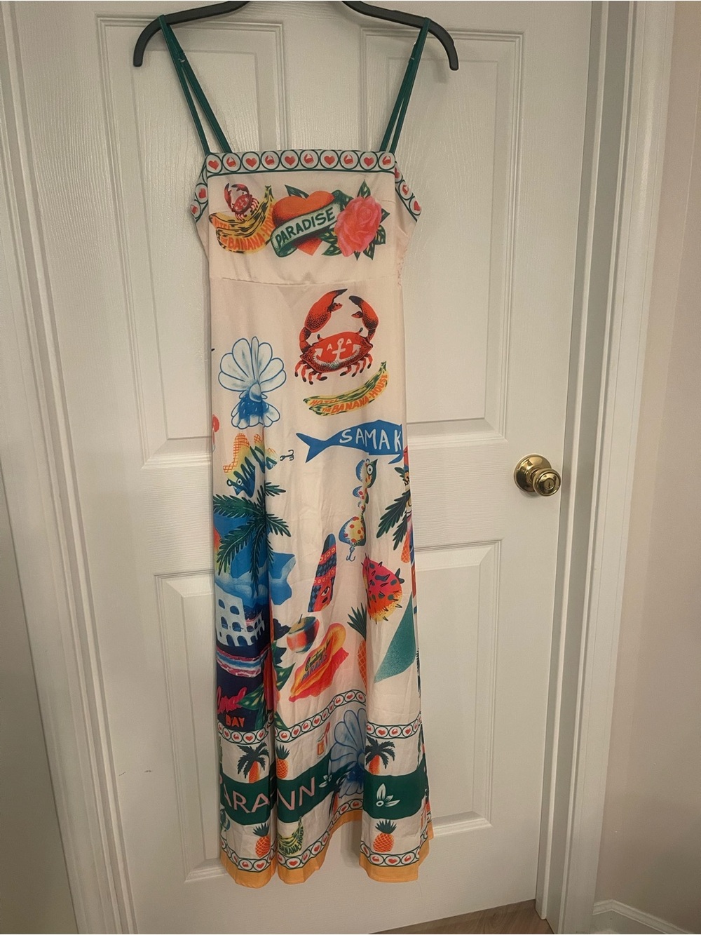 Tropical Print Maxi Dress with Teal Straps